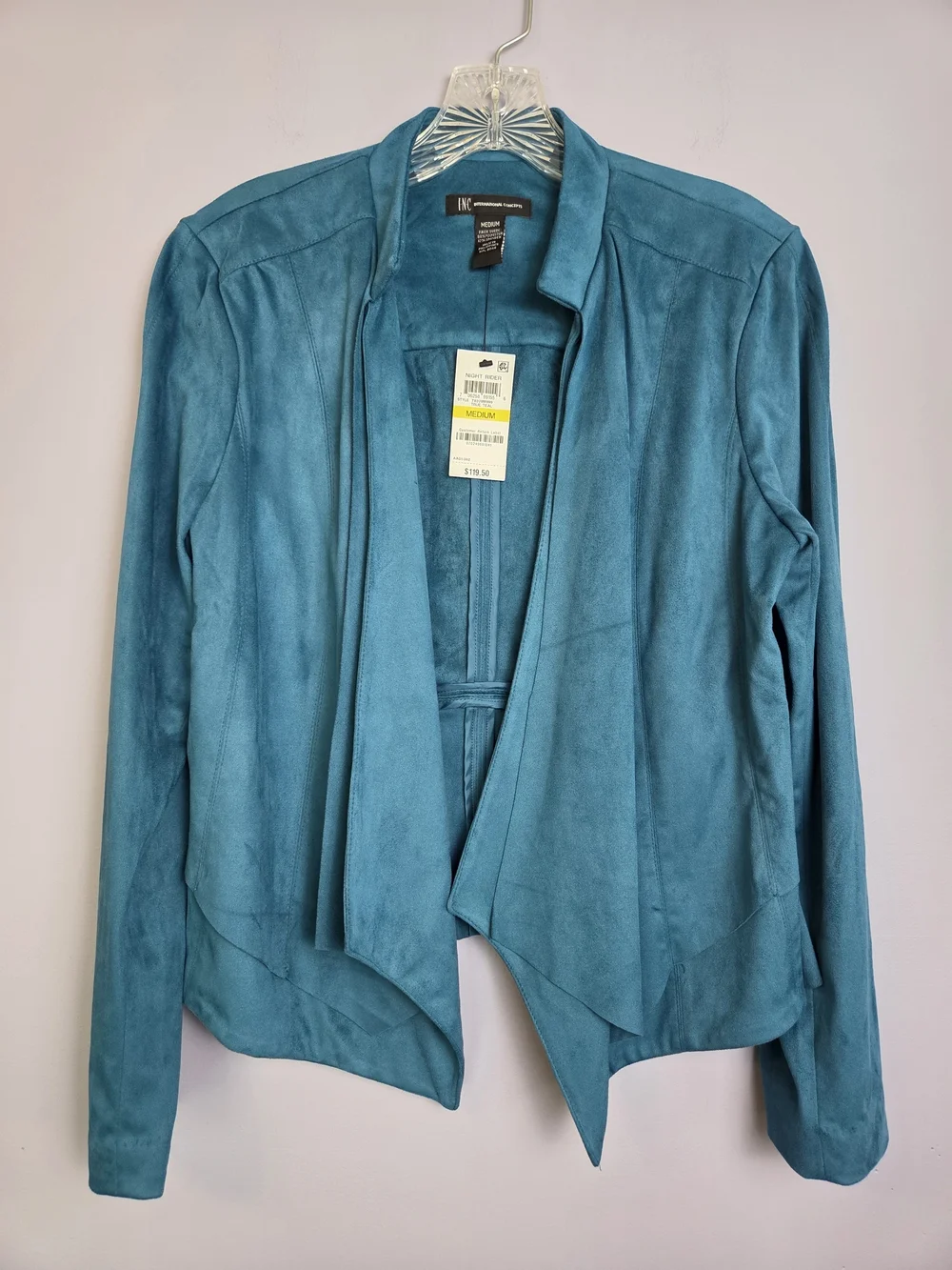 NWT Night Rider Faux Suede Jacket Teal Womens M Open-Front Business Casual Play